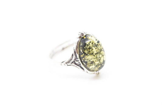 Boho Green Amber Ring: K