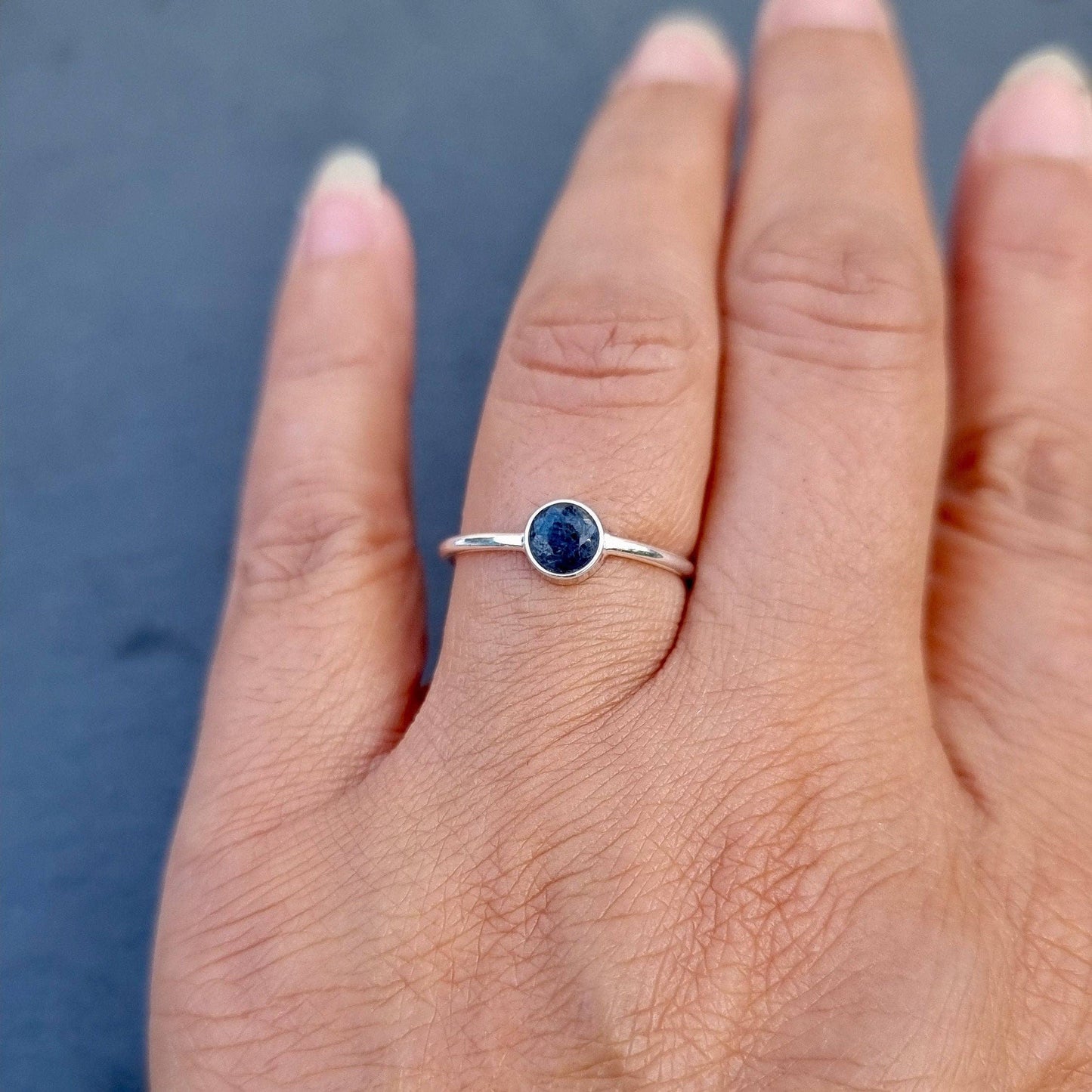 Dainty Sapphire 5mm 925 Silver Stacking Ring, R10S: US 8 1/2 / UK Q1/2