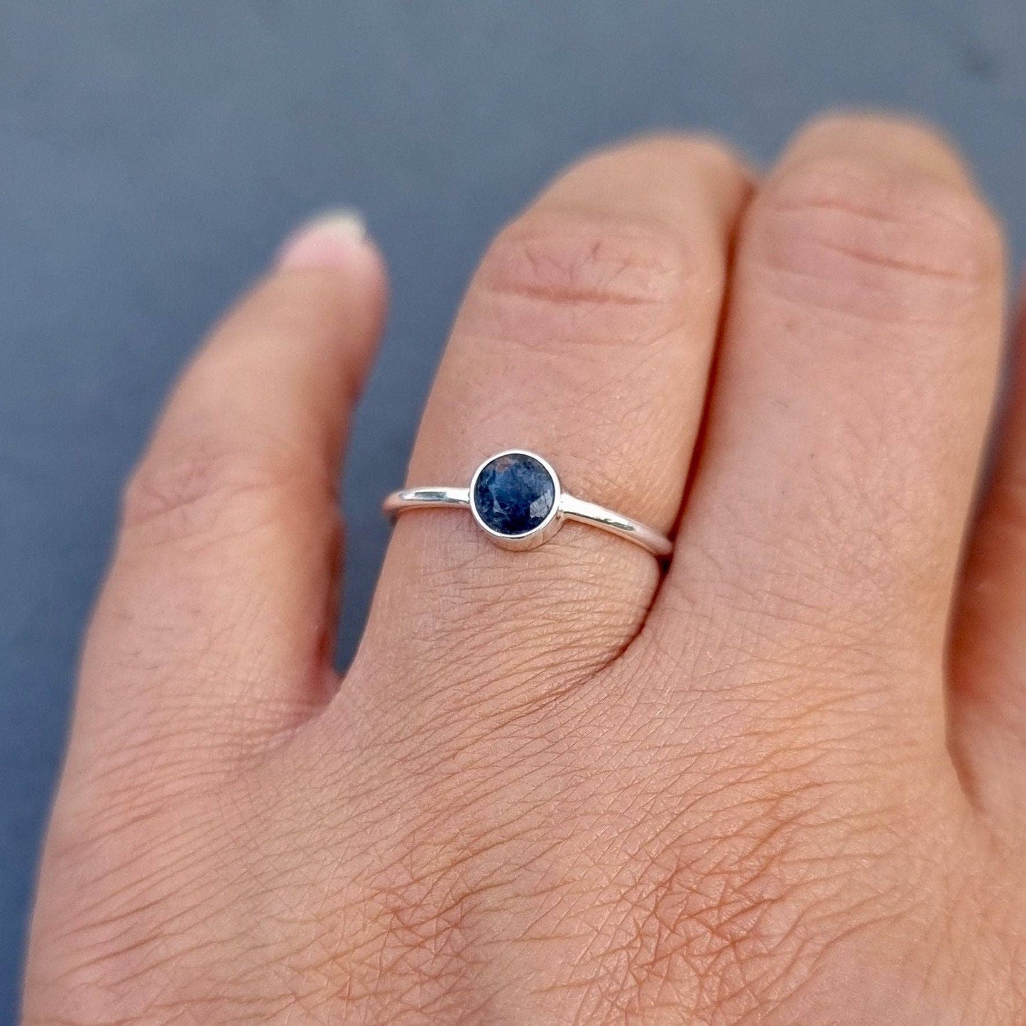 Dainty Sapphire 5mm 925 Silver Stacking Ring, R10S: US 8 1/2 / UK Q1/2