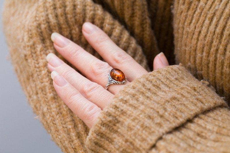 Boho Amber Ring: M