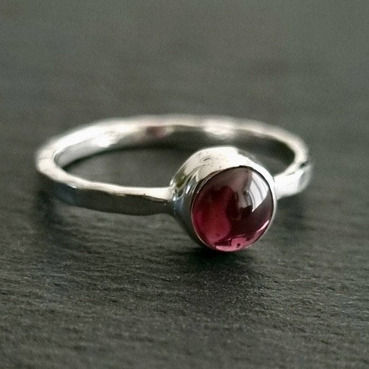 Garnet Round 6mm 925 Silver Stacking Ring, R11G: US 10 1/2 / UK U1/2