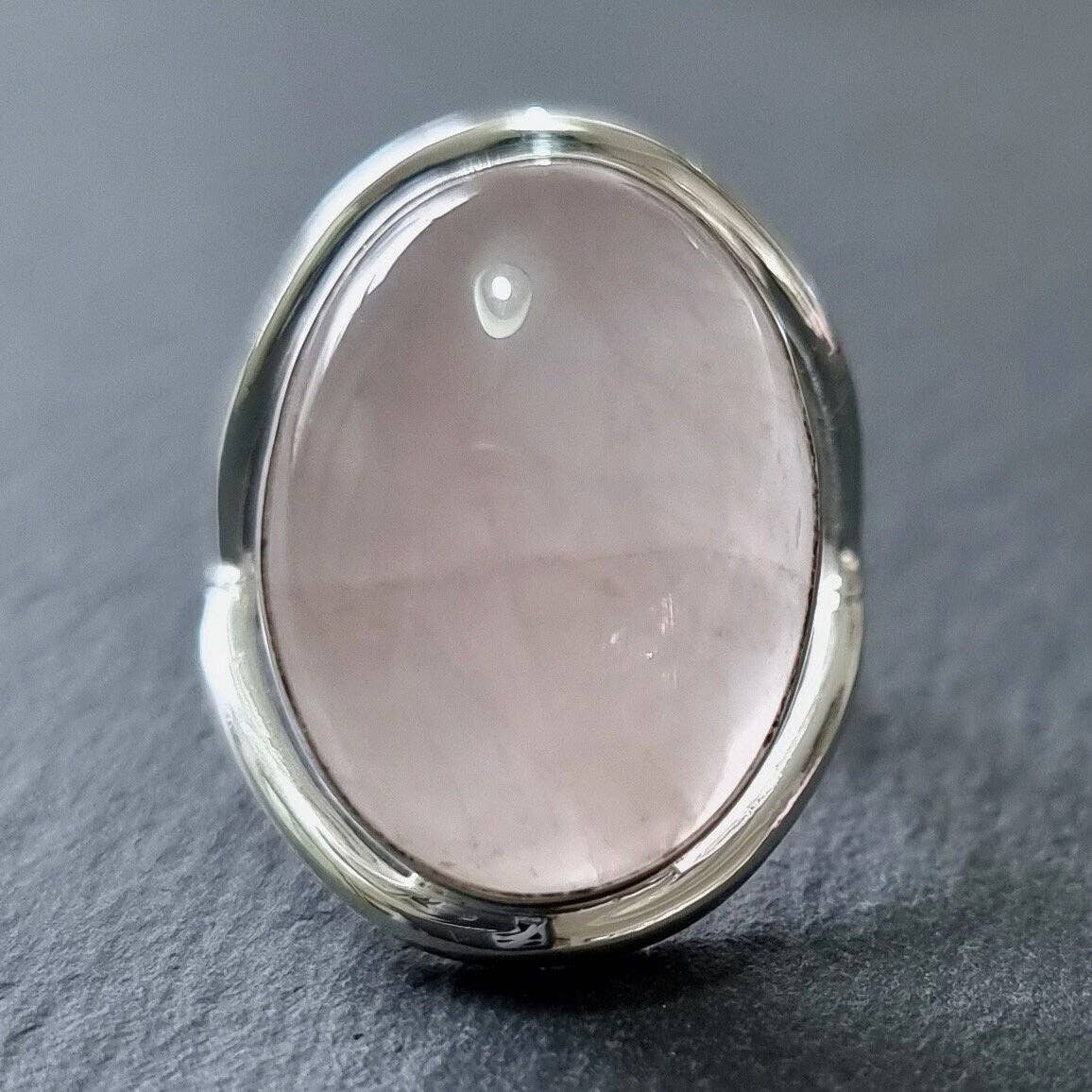 Large Oval Rose Quartz Silver Ring, 20mm x 15mm, R80RQL: US 6 1/4 / UK M