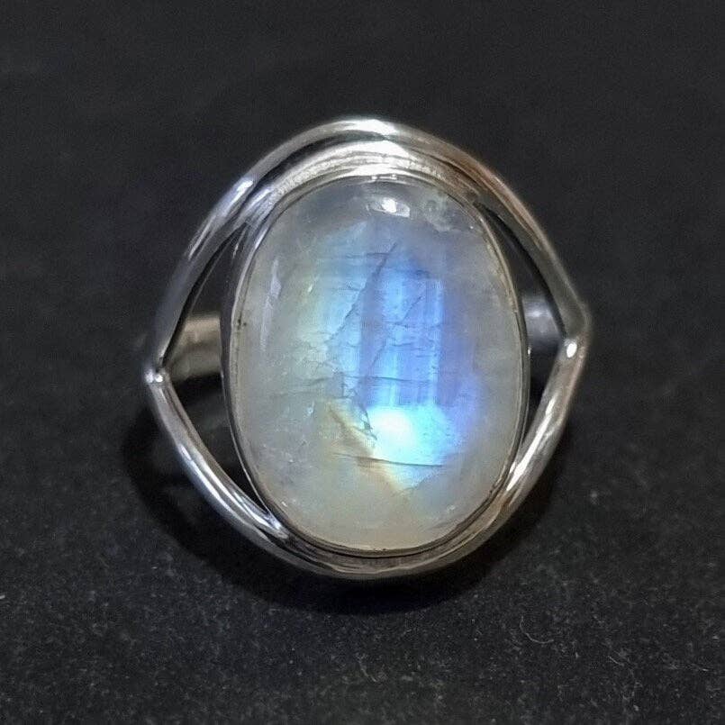 Oval Rainbow Moonstone Silver Ring, 15mm x 12mm, R80MS: US 10 3/4 / UK V