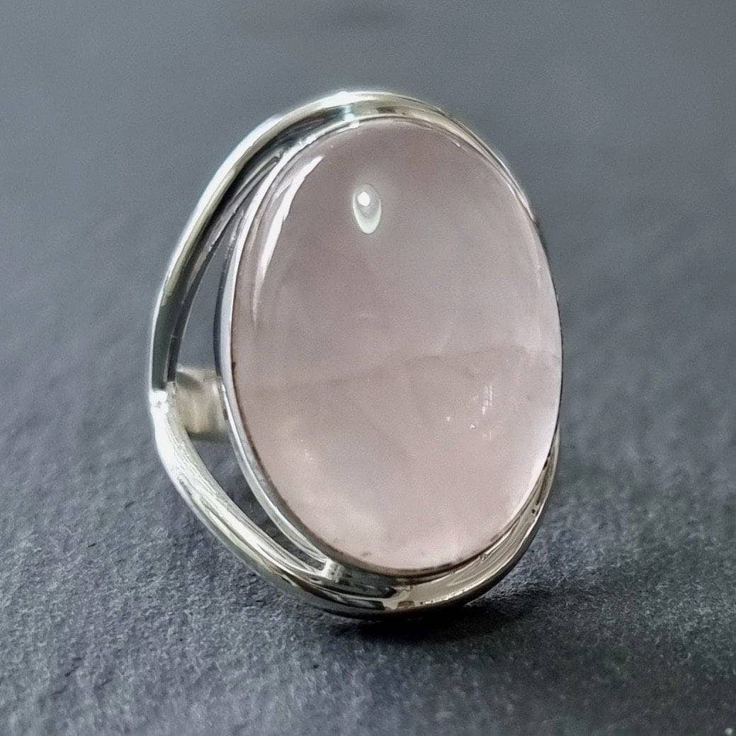 Large Oval Rose Quartz Silver Ring, 20mm x 15mm, R80RQL: US 6 1/4 / UK M