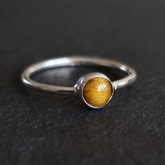 Tigers Eye Round 5mm 925 Silver Stacking Ring, R10TE: US 9 1/2 / UK S1/2