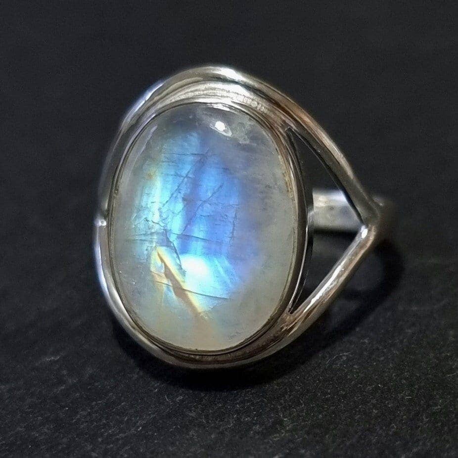 Oval Rainbow Moonstone Silver Ring, 15mm x 12mm, R80MS: US 10 3/4 / UK V