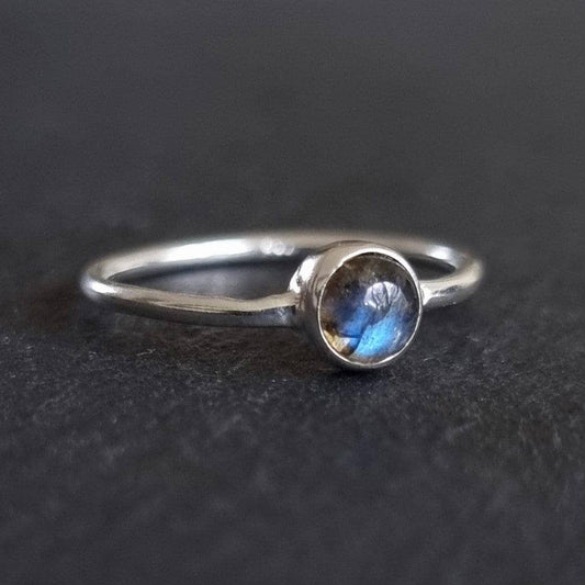 Labradorite Round 5mm 925 Silver Stacking Ring, R10LAB: US 9 1/2 / UK S1/2