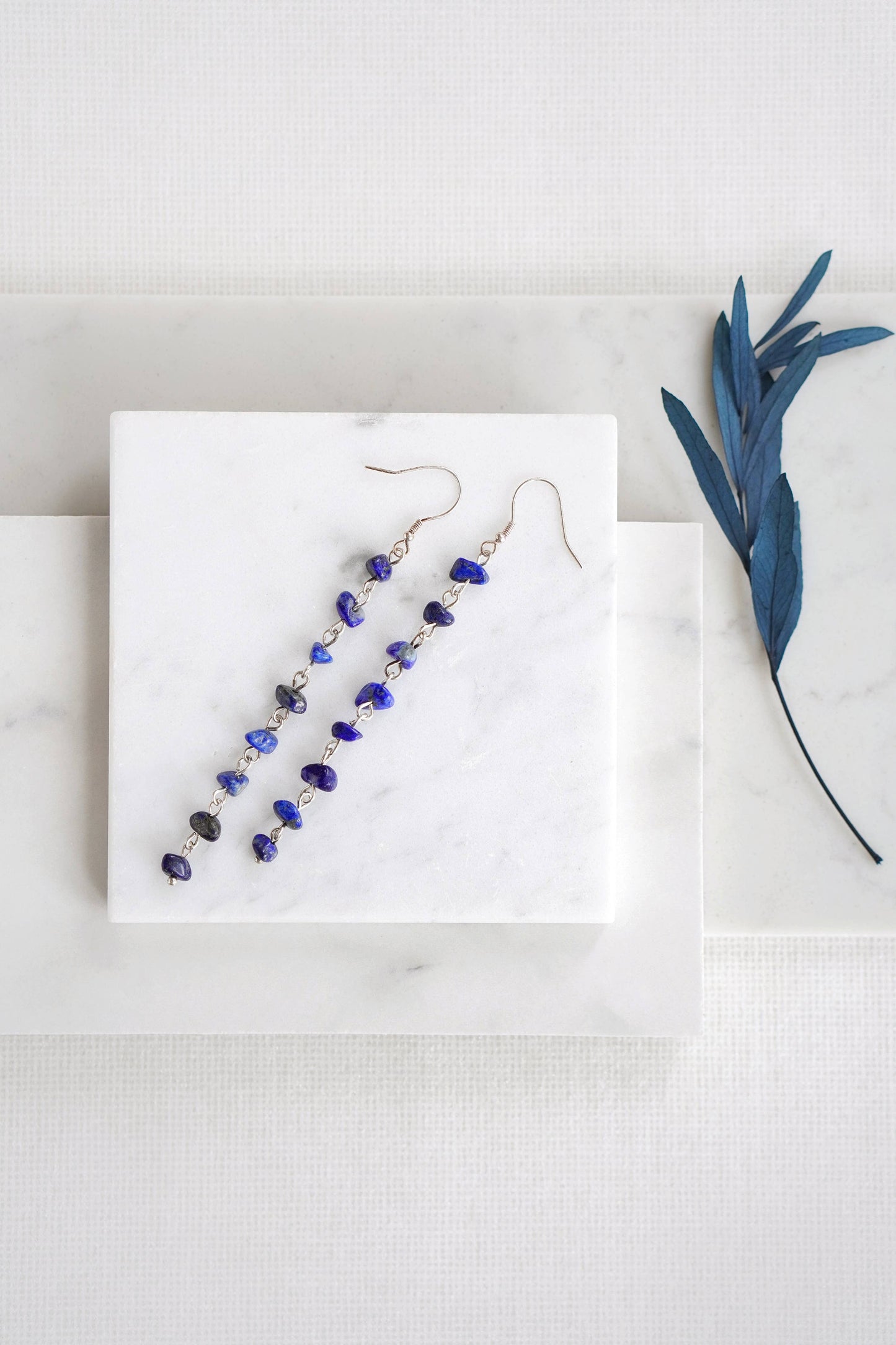 925 Silver Lapis Lazuli Crystal Chip Dropper Earrings