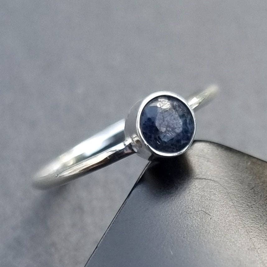 Dainty Sapphire 5mm 925 Silver Stacking Ring, R10S: US 8 1/2 / UK Q1/2