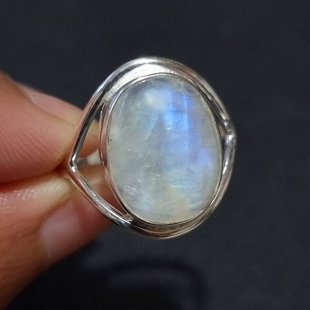 Oval Rainbow Moonstone Silver Ring, 15mm x 12mm, R80MS: US 10 3/4 / UK V