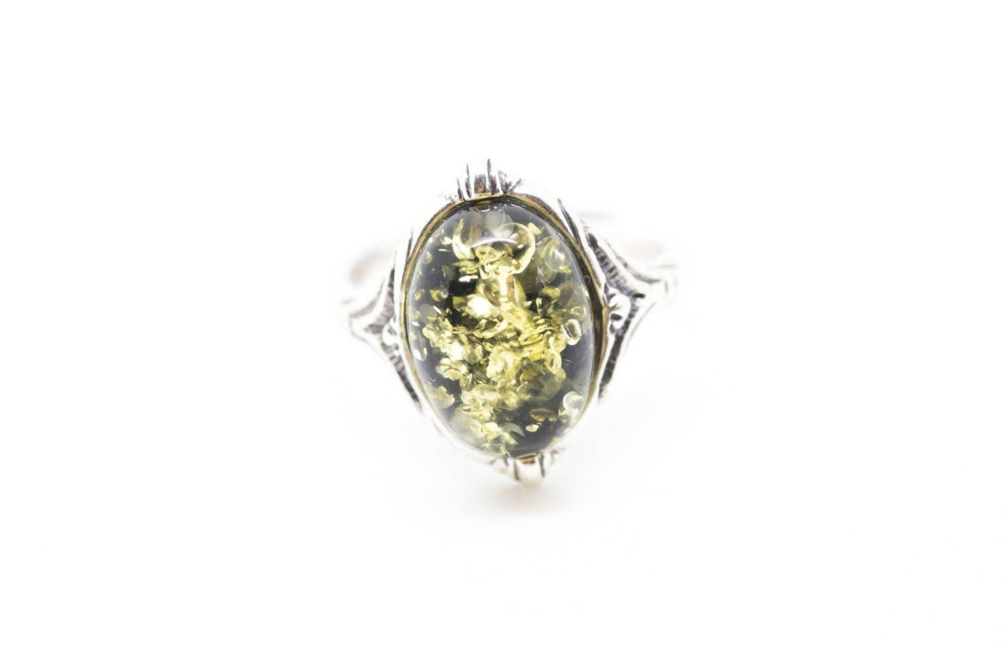 Boho Green Amber Ring: K