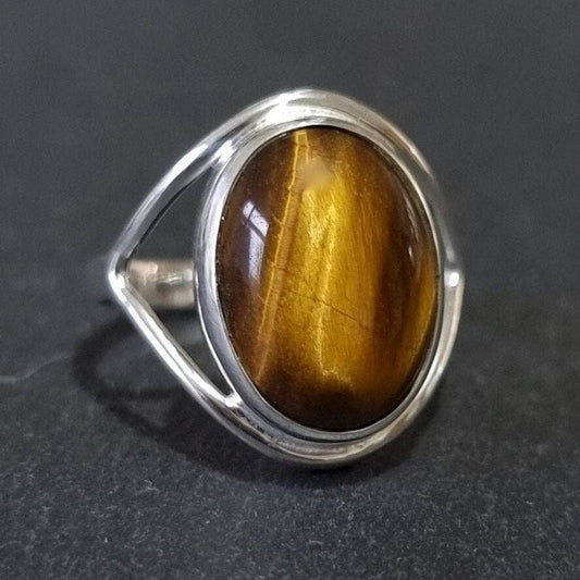 Oval Tigers Eye Sterling Silver Ring, 15mm x 12mm, R80TES: US 10 3/4 / UK V